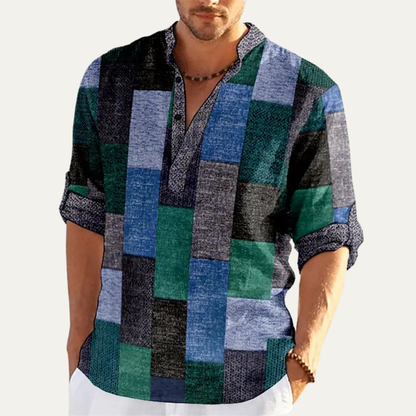 Men's Multicolor Polo Shirt Patchwork Cotton Casual