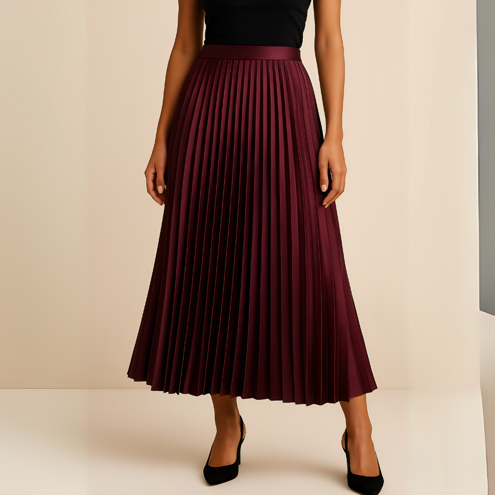 Women's High-Waist Pleated Satin Skirt