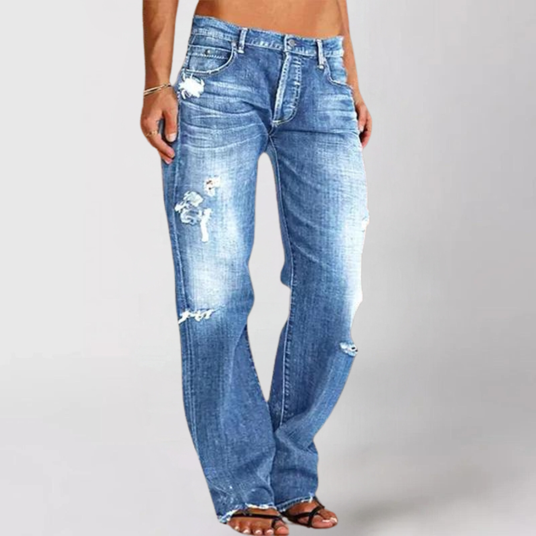 Trendy Women's Ripped Straight Leg Jeans - VibreMode