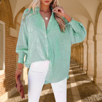 Women's Striped Long Sleeve Oversized Button Down Shirt