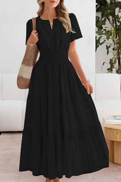 Women's Short Sleeve Maxi Dress Tiered Skirt