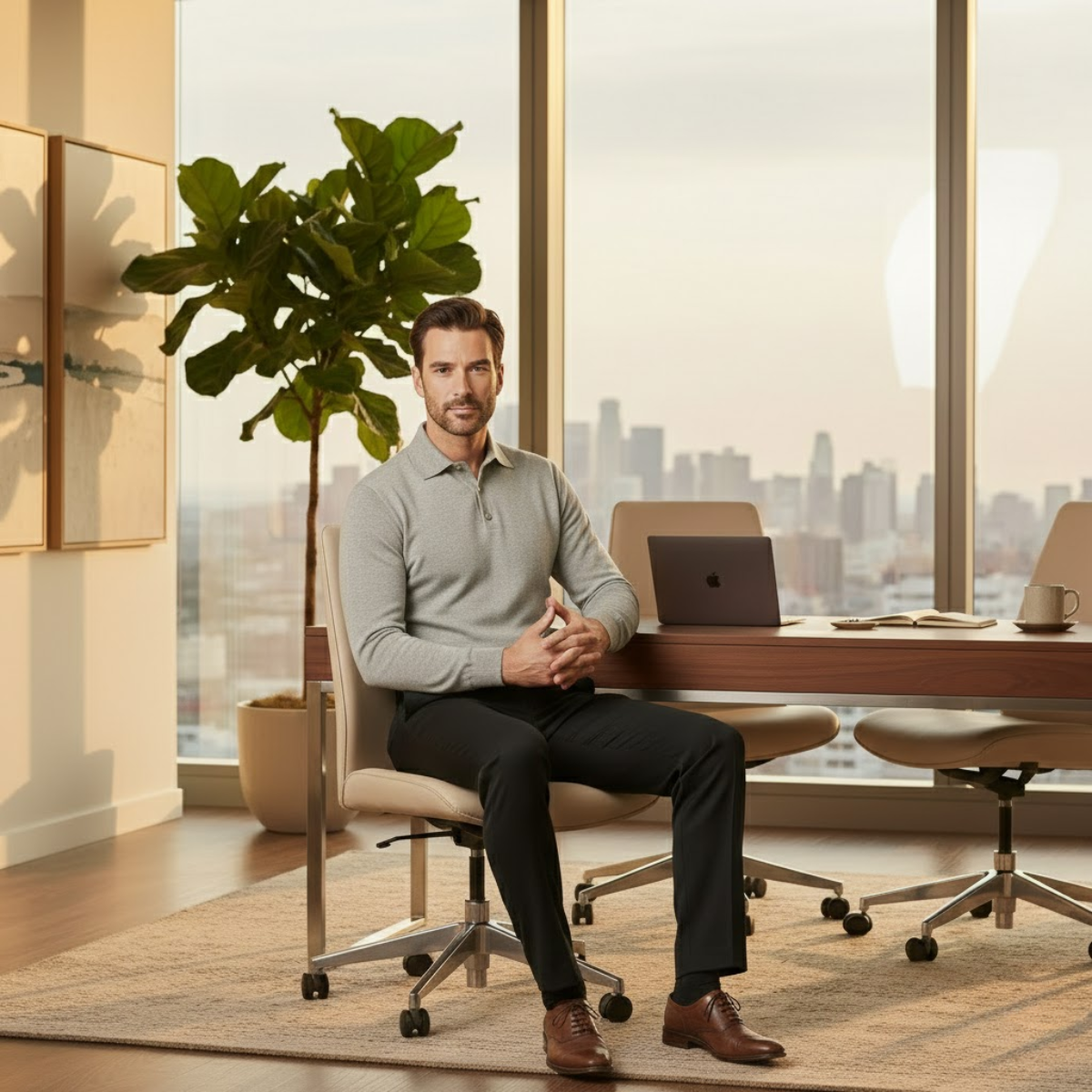 Men's Wool Business Pants Straight Leg