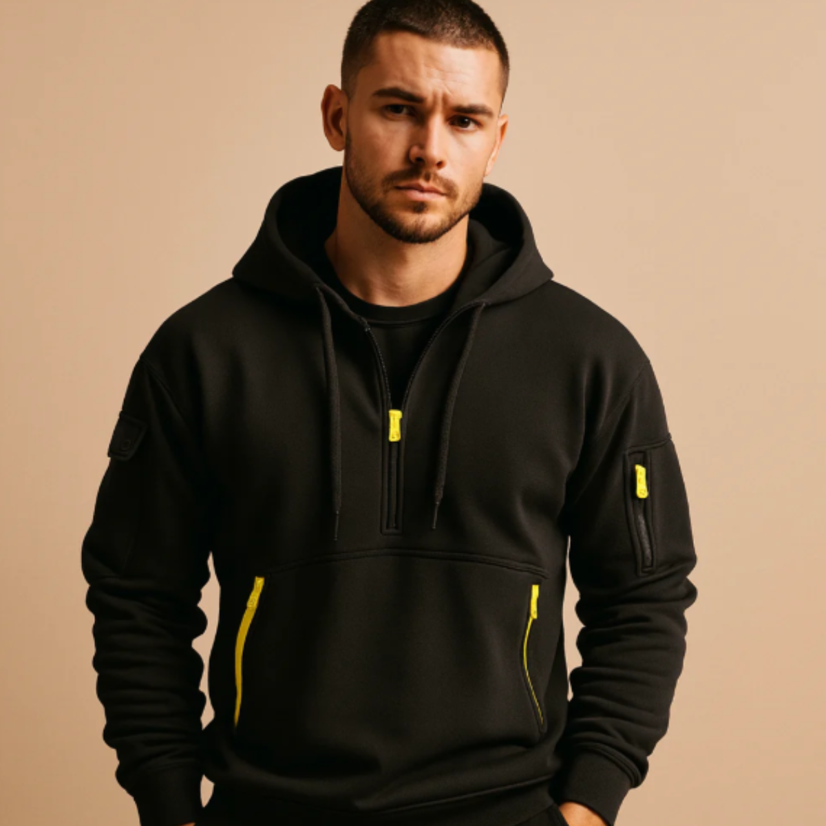 Men's Casual Half Zip Hoodie Sweater Zip Pockets