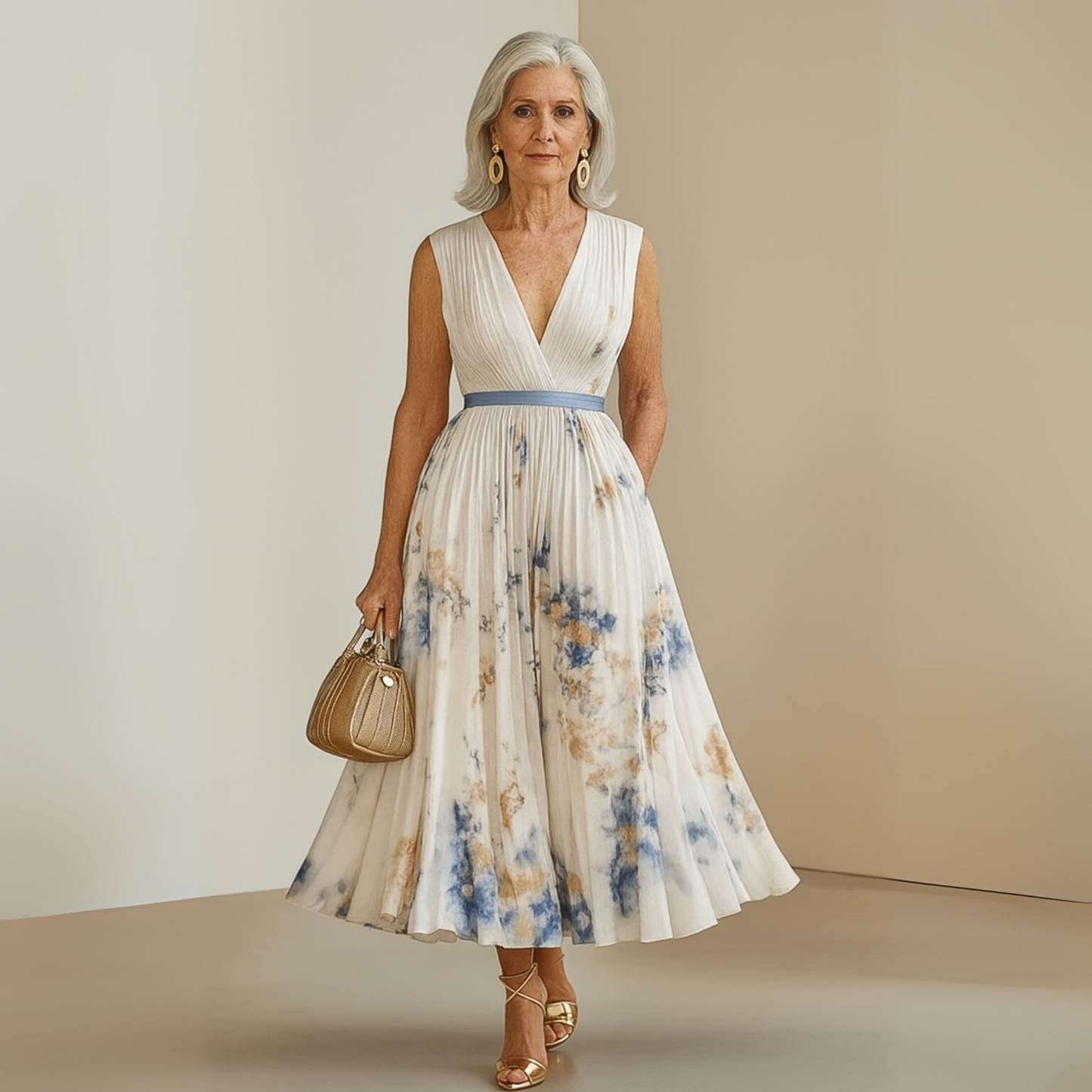 Women's Floral Midi Dress V-Neck Fit