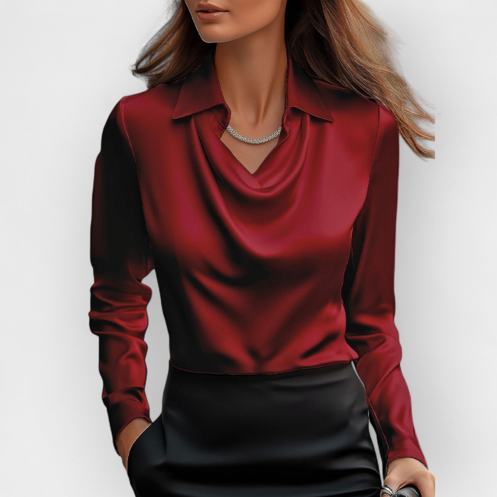 Women's Satin Blouse Waterfall Collar