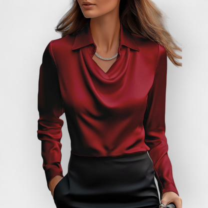Women's Satin Blouse Waterfall Collar