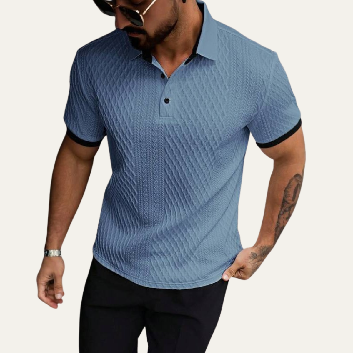 Men's Classic Textured Polo Shirt Contrast Collar