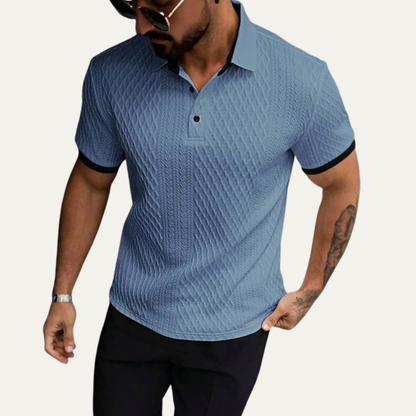 Men's Classic Textured Polo Shirt Contrast Collar