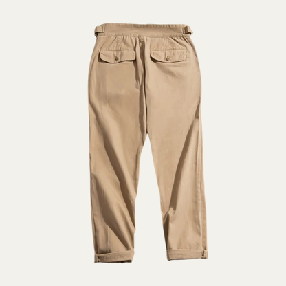 Men's High Waisted Cargo Pants Vintage Style Cotton Beige