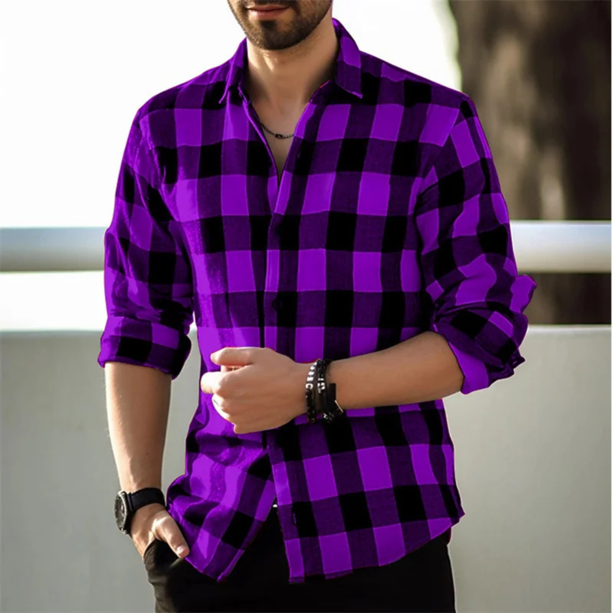 Men's Plaid Button-Up Shirt