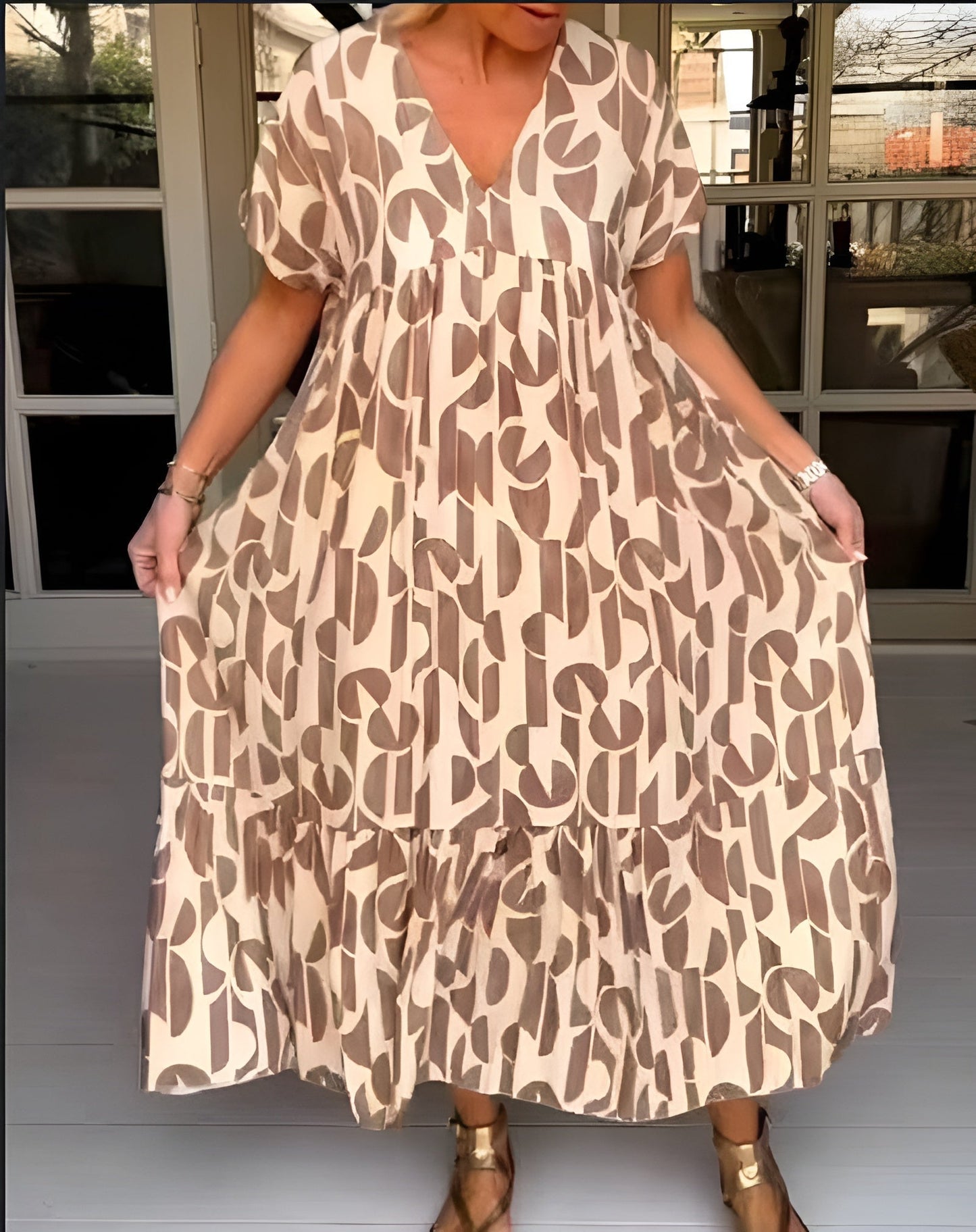 Elegant V Neck Flowy Midi Evening Dress for Women