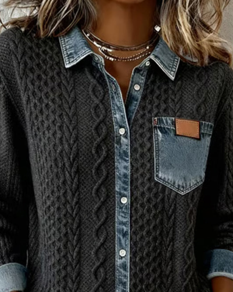 Women's Cable Knit Long Sleeve Blouse