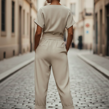 Women’s V Neck Jumpsuit Short Sleeve Wide Leg Romper