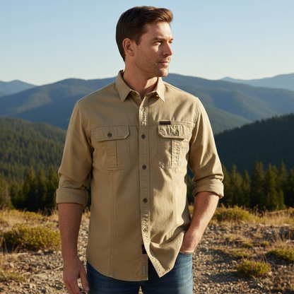 Men's Cotton Cargo Shirt Solid Color Multi Pocket