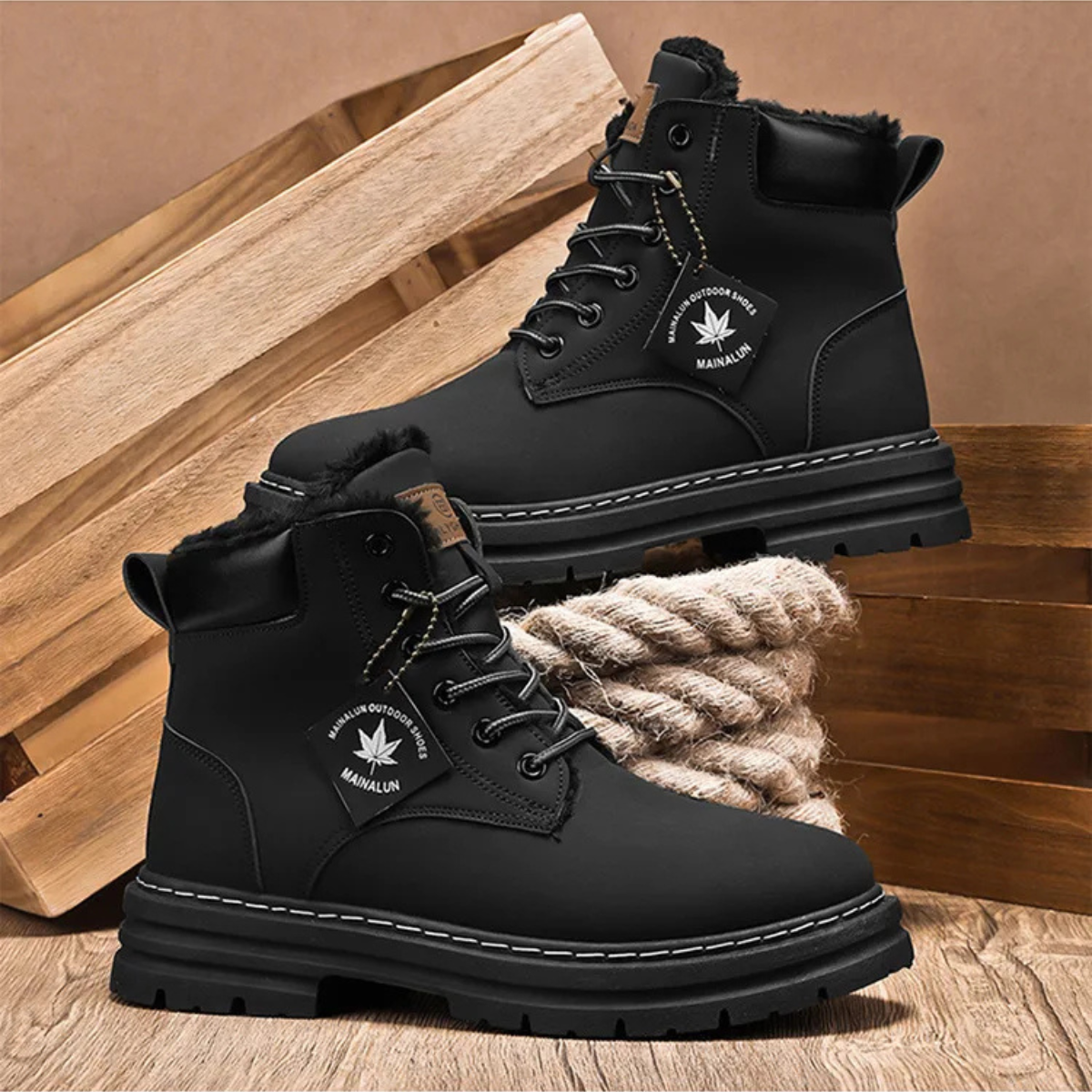 Men's Insulated Snow Boots Fur Lined Waterproof Black