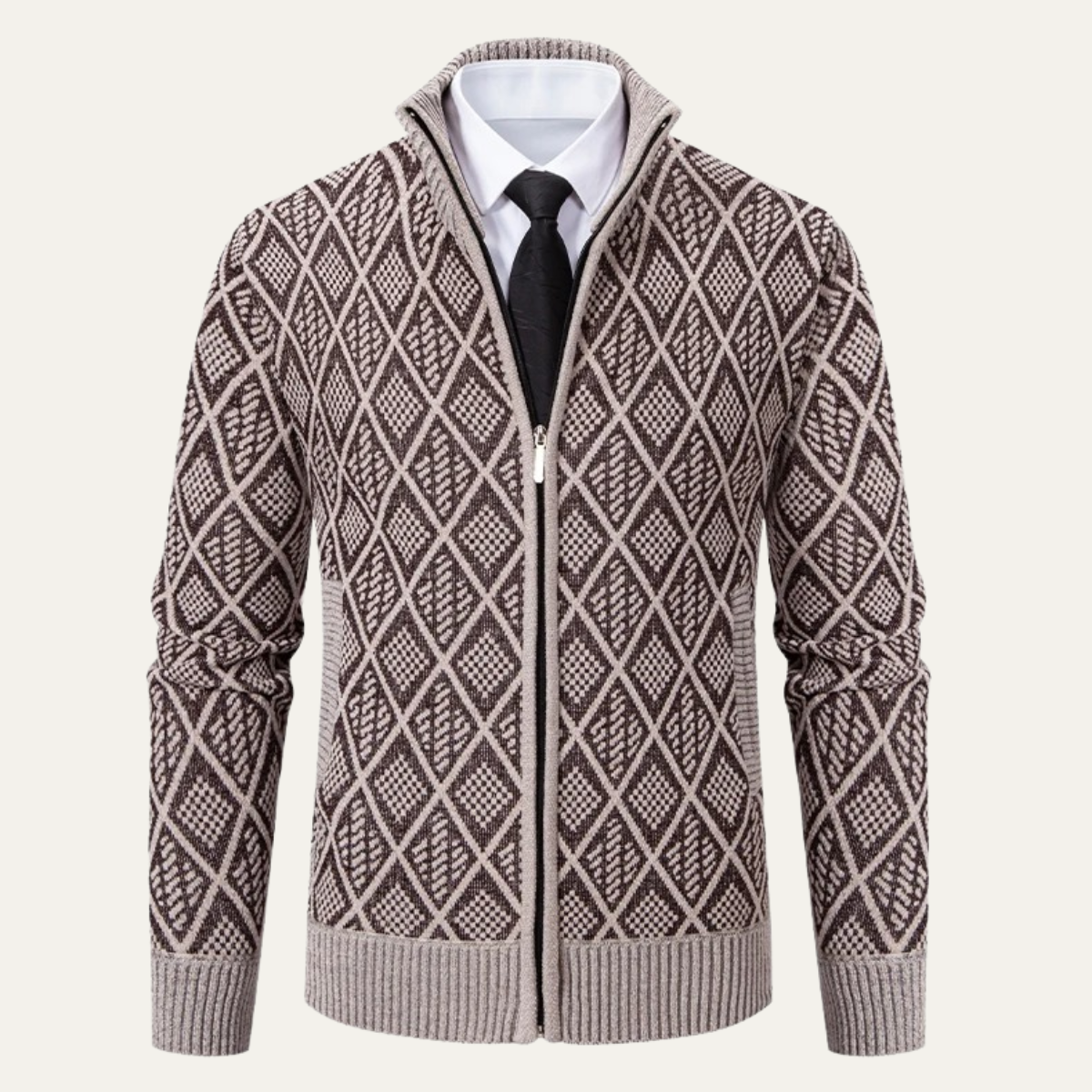 Men's Knit Diamond Pattern Zip Jacket