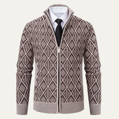 Men's Knit Diamond Pattern Zip Jacket