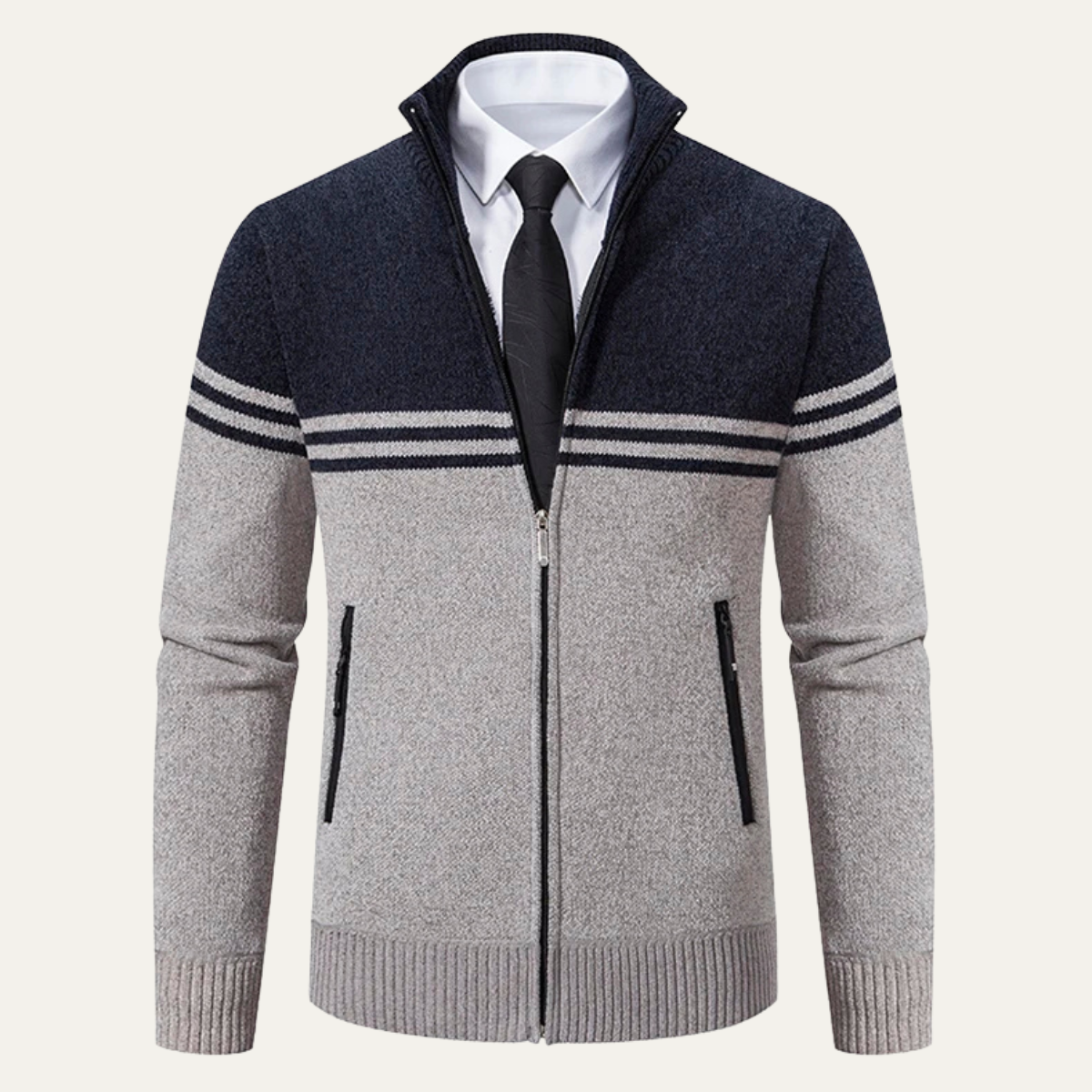 Men's Striped Fleece Lined Sweater Jacket - VibreMode
