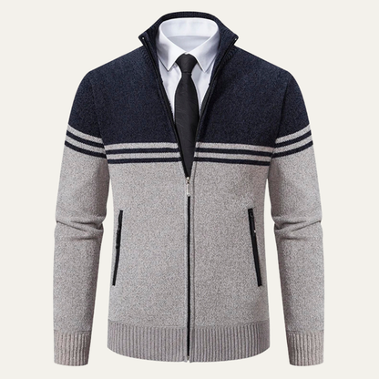 Men's Striped Fleece Lined Sweater Jacket - VibreMode