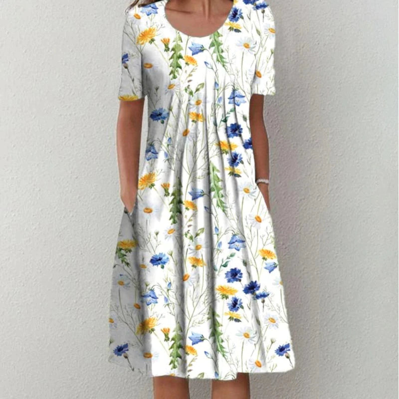 Elegant Floral Pocket Dress for Women