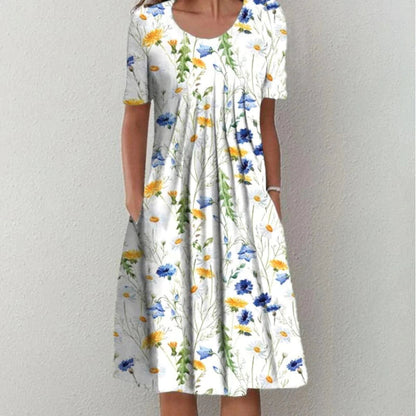 Elegant Floral Pocket Dress for Women