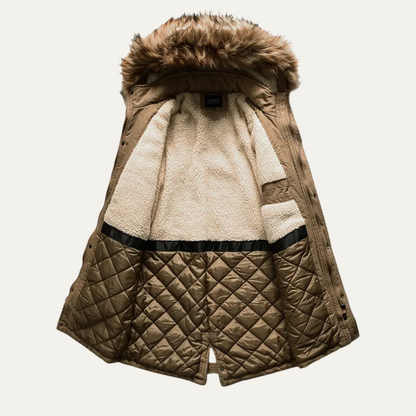 Men's Long Down Hooded Jacket Fur Collar