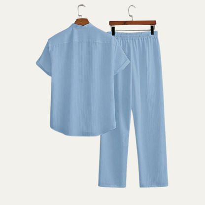 Men's Linen Summer Shirt Pants Set Soft Beige