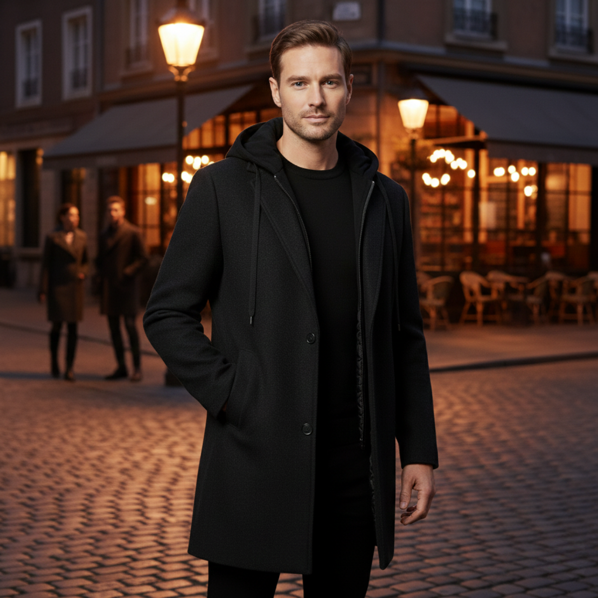 Men's Wool Overcoat Hooded Quilted Lining