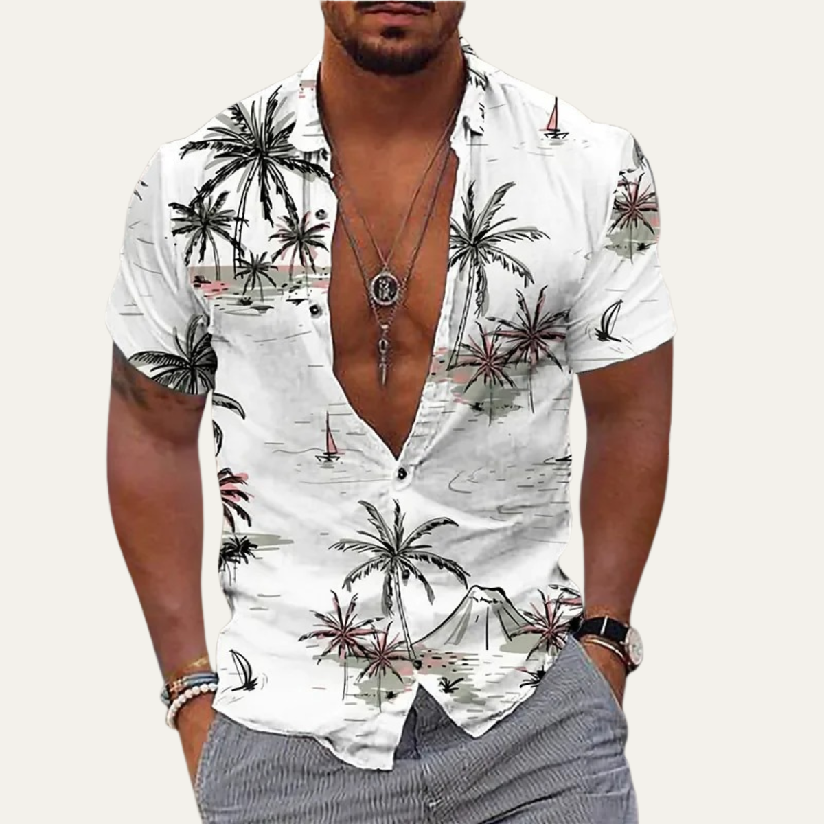 Men's Hawaiian Beach Shirt Coconut Print