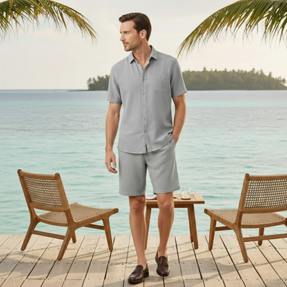 Men's Linen Shirt And Shorts Breathable Summer Set