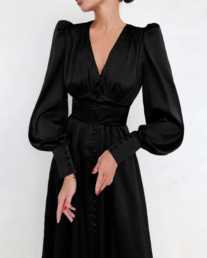 Women's Satin V-Neck Maxi Dress