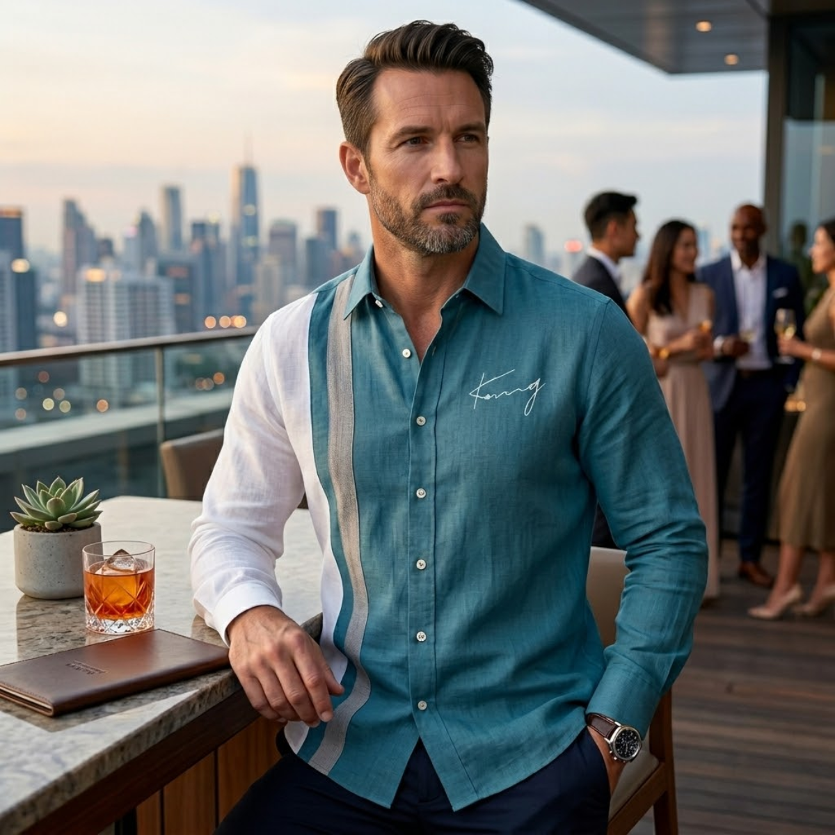 Men's Color Block Striped Dress Shirt