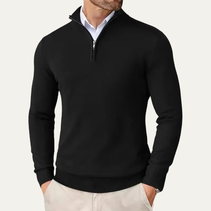 Men's Quarter Zip Knitted Sweater Mock Neck