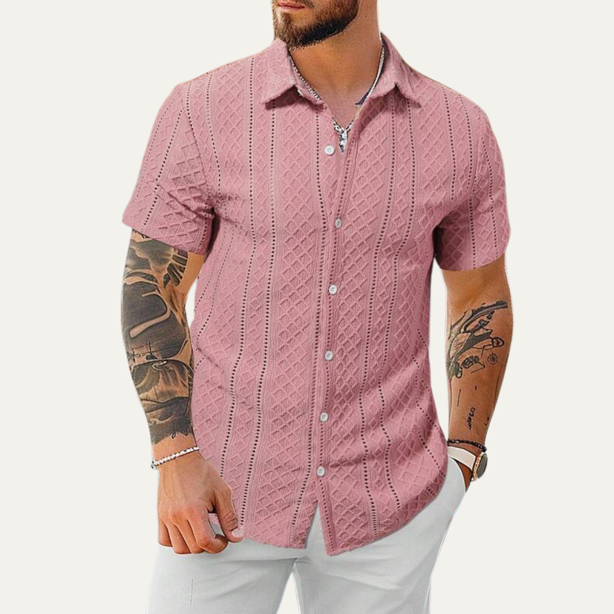 Men's Textured Button Up Shirt Casual