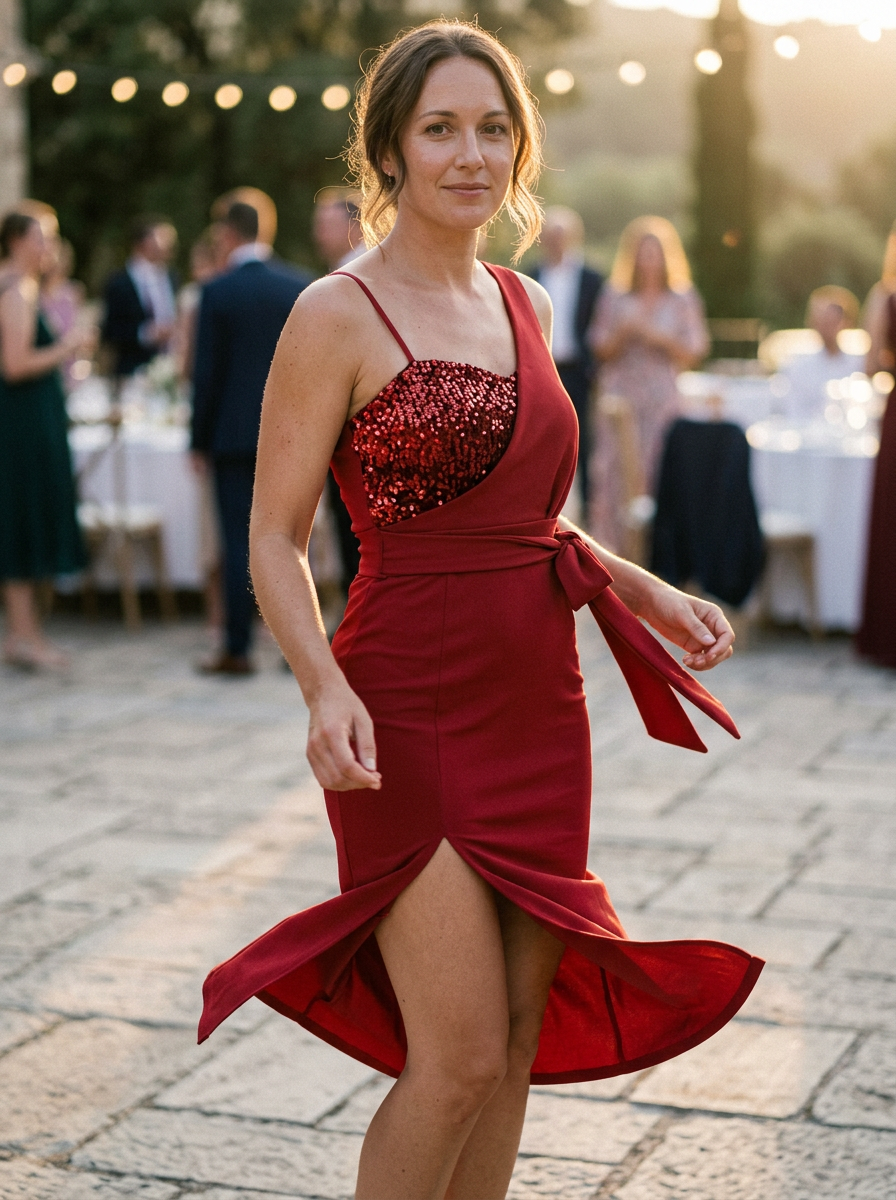 Women's Sequin Bodycon Dress Draped Bodice Slit