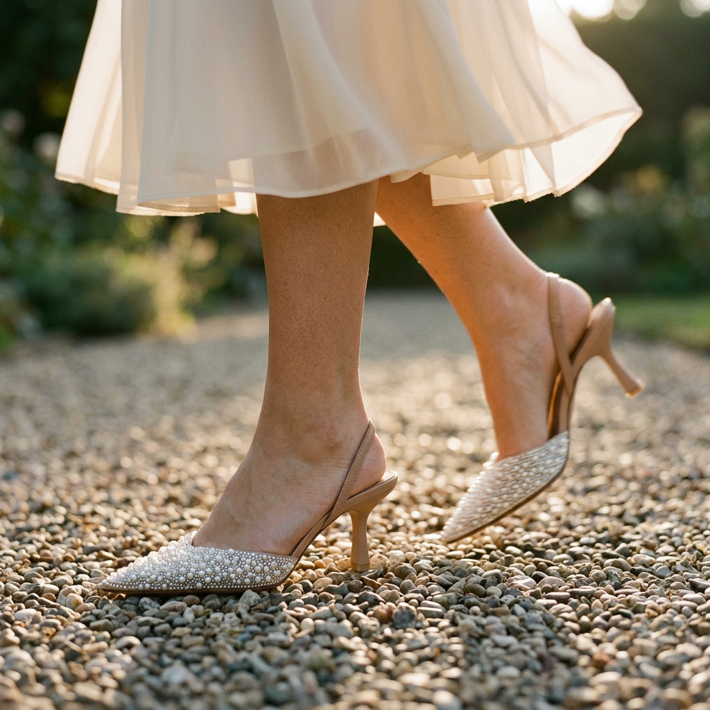 Women's Pointed Toe Slingback Pumps Pearl Rhinestone Embellished