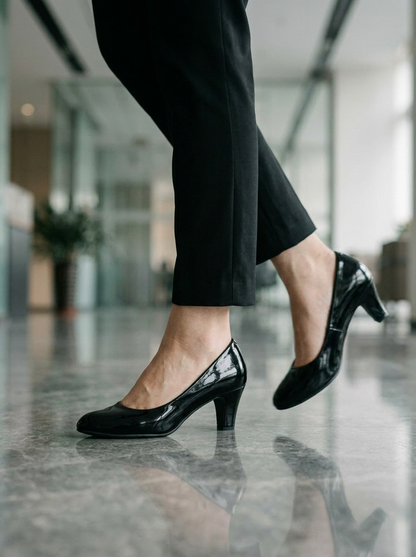 Women's Medium Heel Pumps Glossy Black