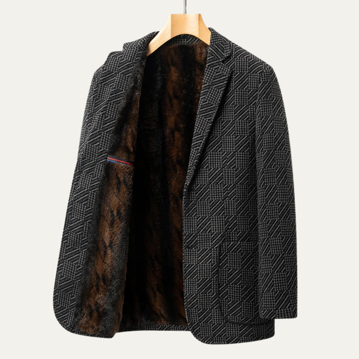 Mens Business Blazer Chenille Soft Fur Lined Navy