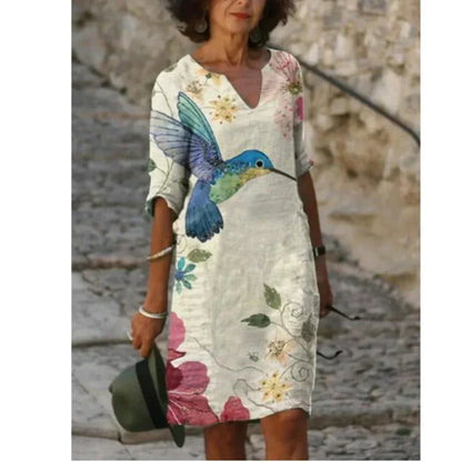 Elegant Floral V Neck Summer Dress