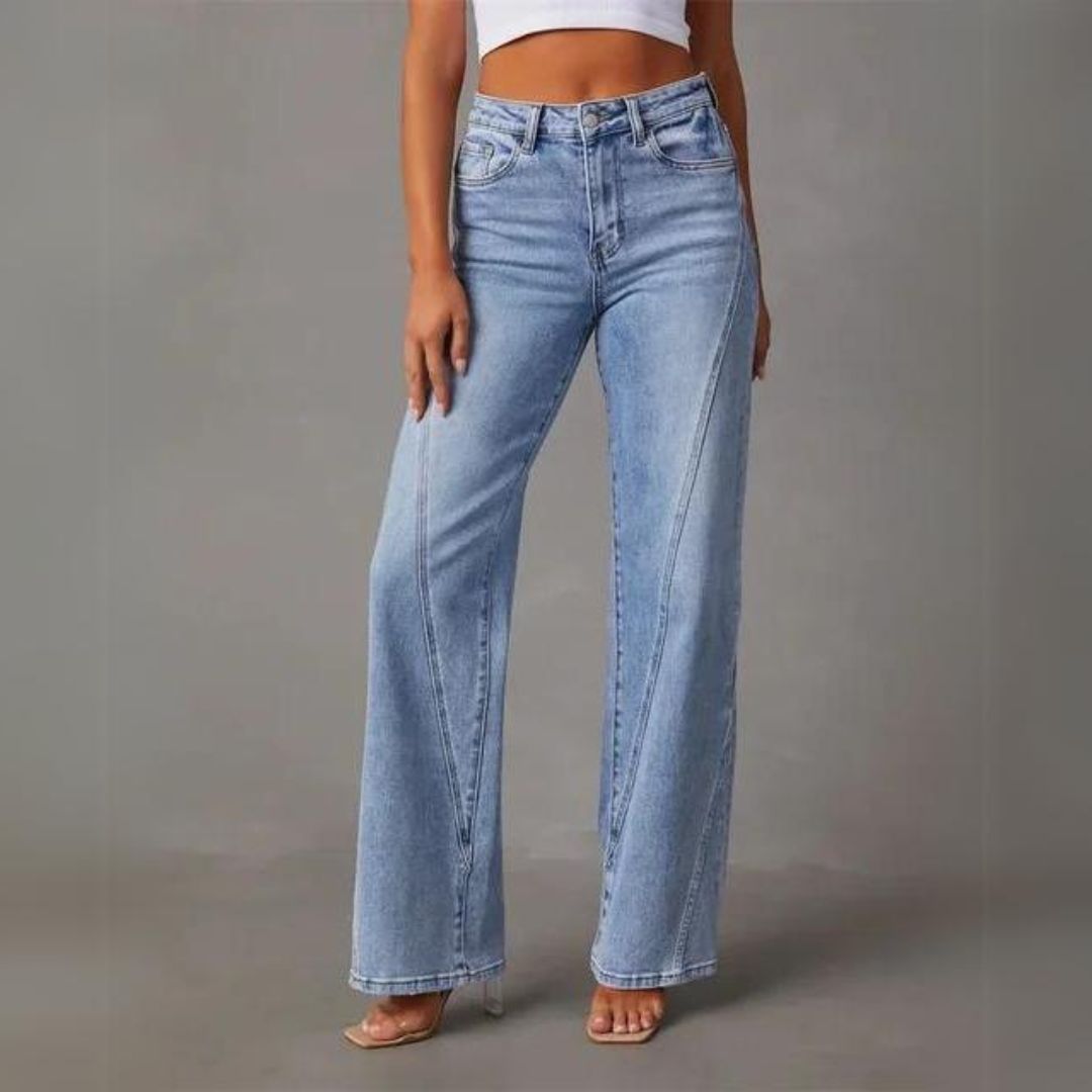Women's Wide Leg Jeans Button Fly Washed Blue