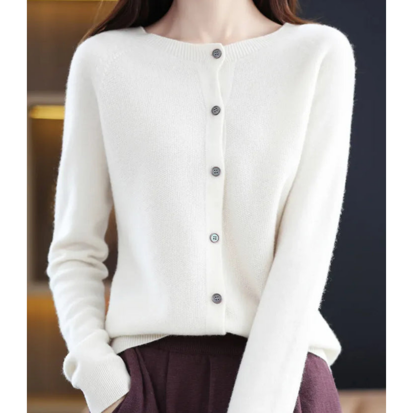 Women's Soft Knit Cardigan Round Neck Button Closure