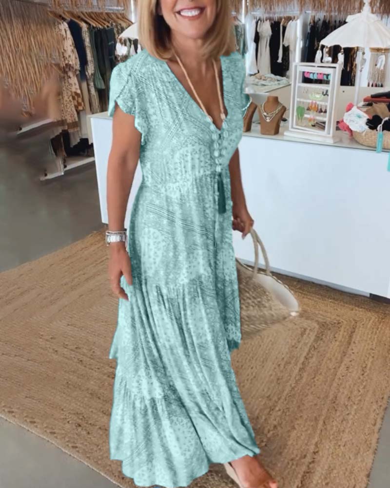 Hawaii Beach V-Neck Sundress with Short Sleeves