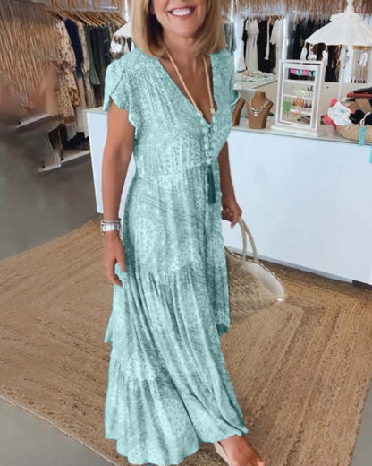 Hawaii Beach V-Neck Sundress with Short Sleeves