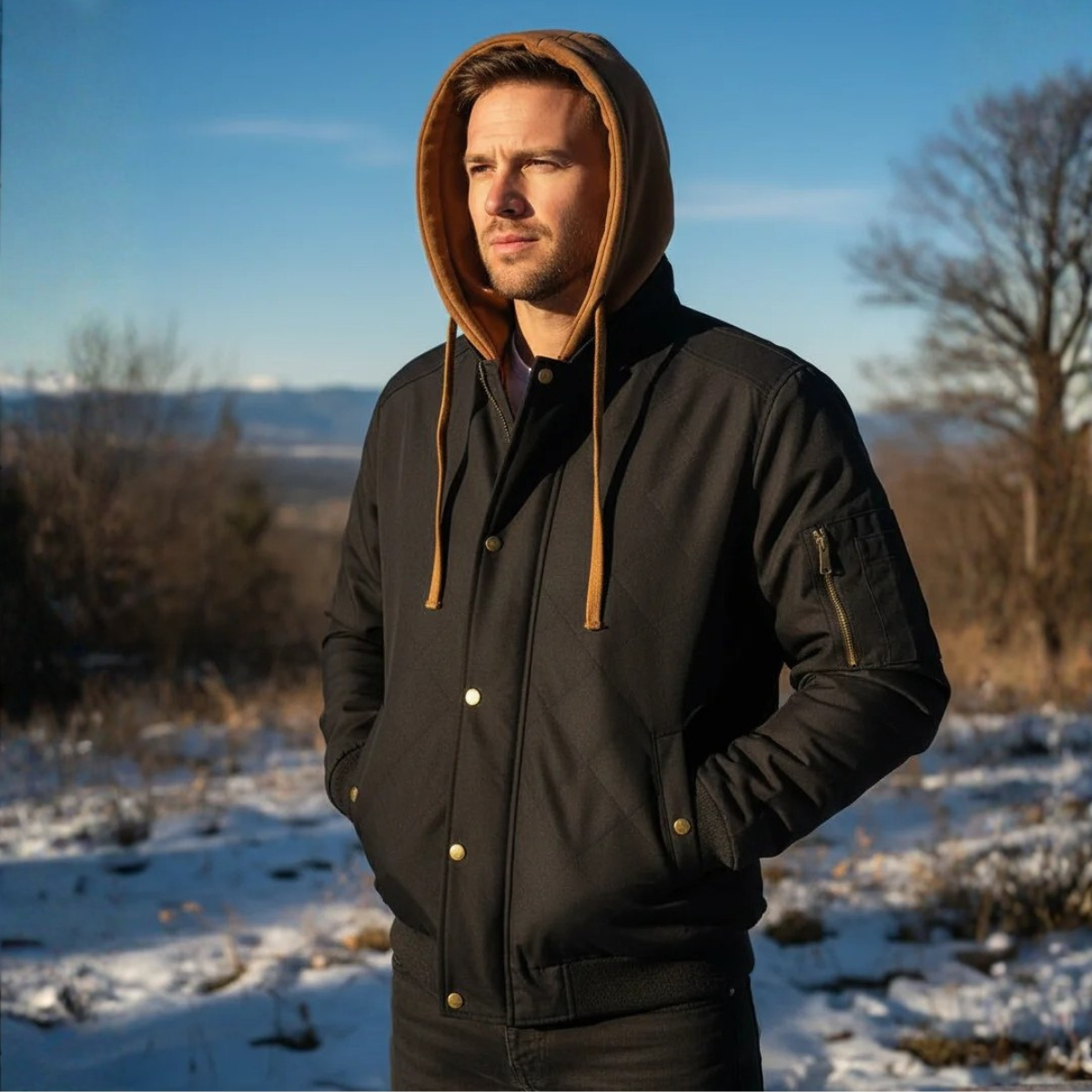 Men's Fleece Lined Hooded Bomber Jacket