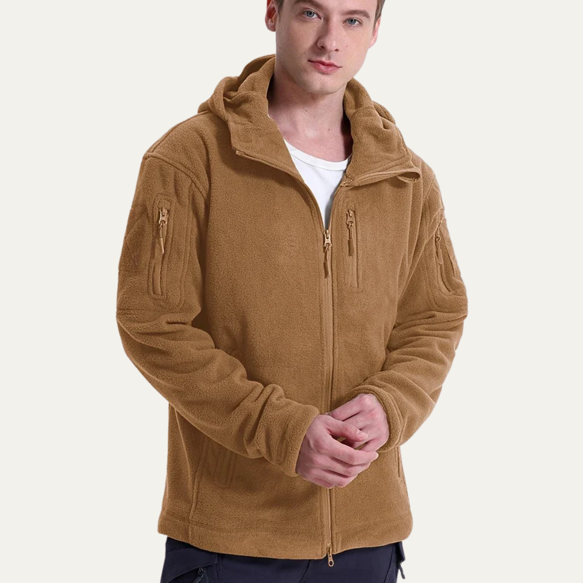 Men's Tactical Fleece Jacket Hooded Multi Pockets