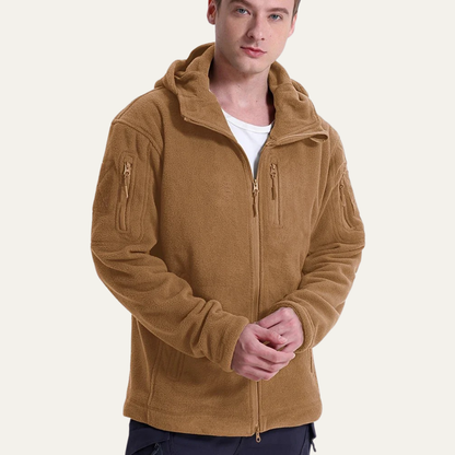 Men's Tactical Fleece Jacket Hooded Multi Pockets