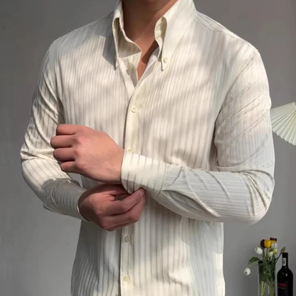Mens Textured Pleated Dress Shirt Apricot