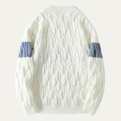 Men's Cable Knit Sweater Contrast Stripe