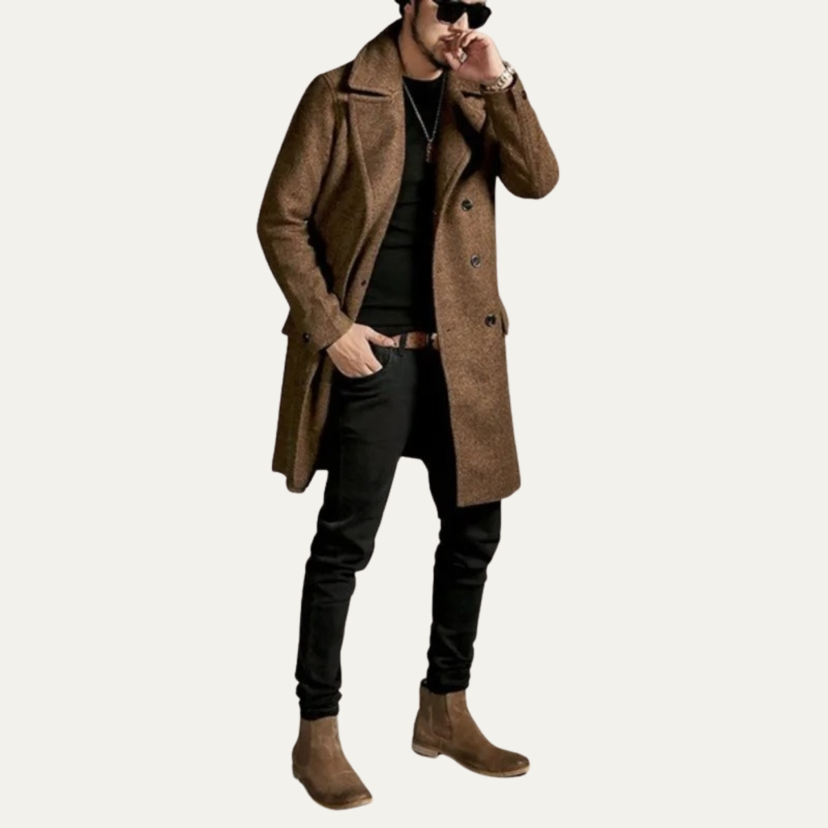 Men's Wool Blend Double Breasted Trench Coat