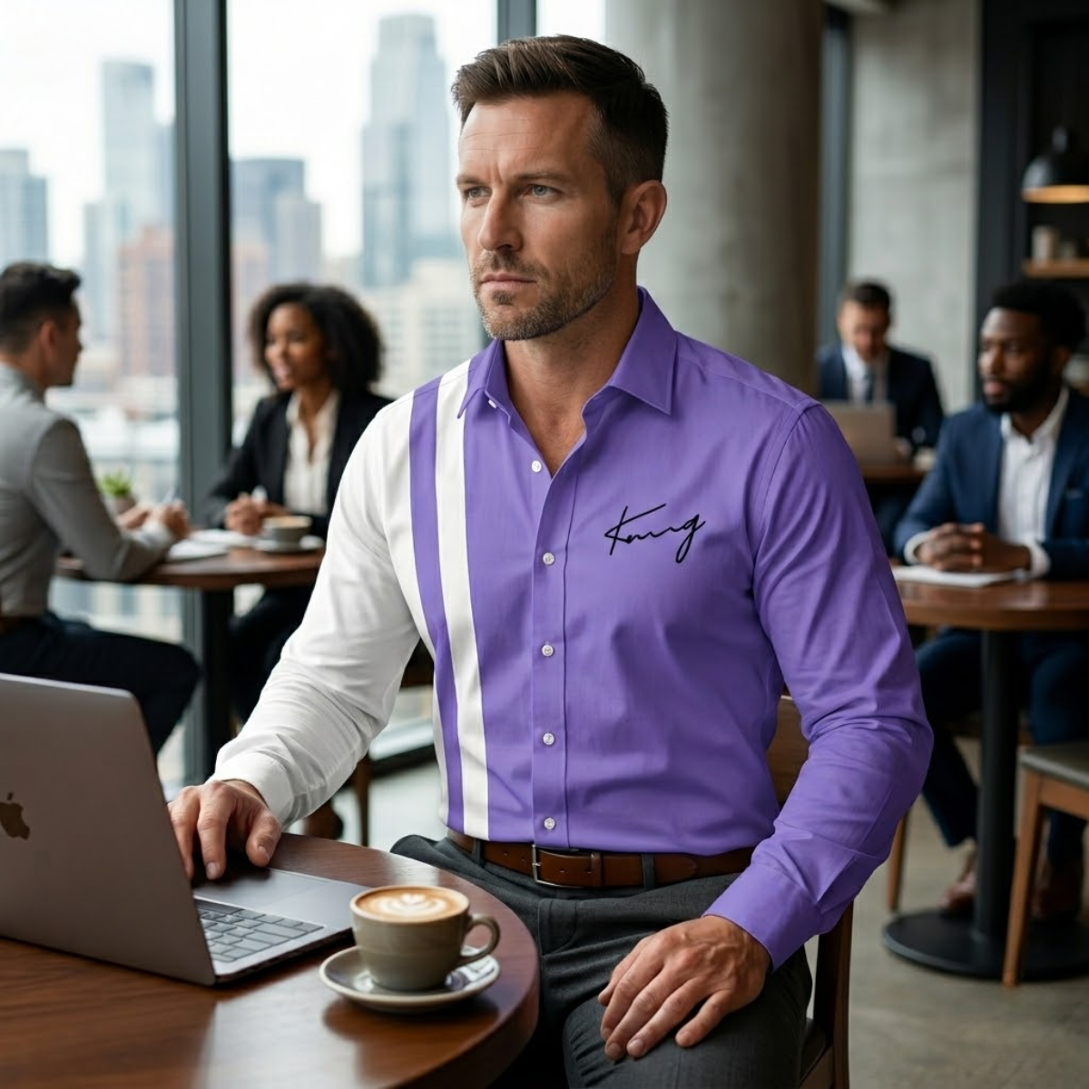 Men's Color Block Striped Dress Shirt
